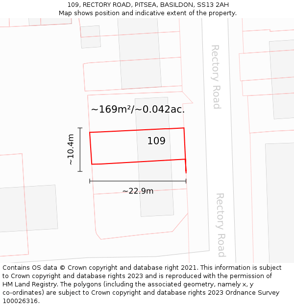 109, RECTORY ROAD, PITSEA, BASILDON, SS13 2AH: Plot and title map