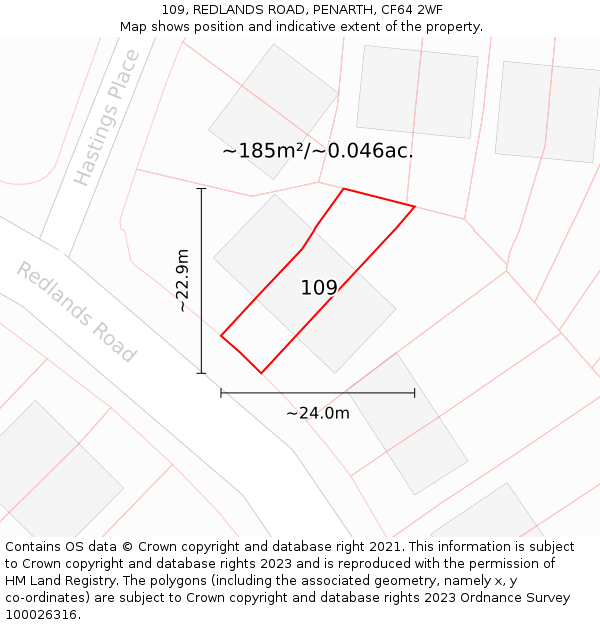 109, REDLANDS ROAD, PENARTH, CF64 2WF: Plot and title map
