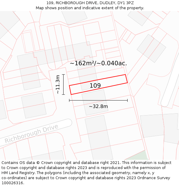 109, RICHBOROUGH DRIVE, DUDLEY, DY1 3PZ: Plot and title map