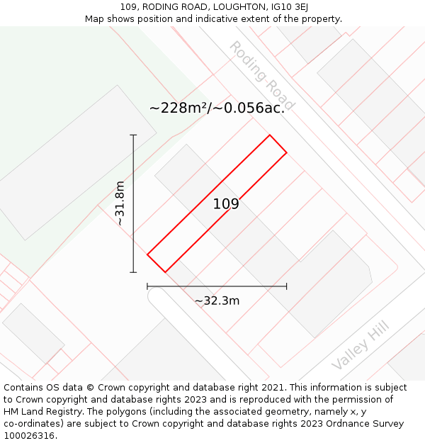 109, RODING ROAD, LOUGHTON, IG10 3EJ: Plot and title map