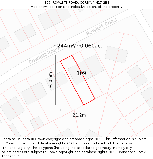 109, ROWLETT ROAD, CORBY, NN17 2BS: Plot and title map
