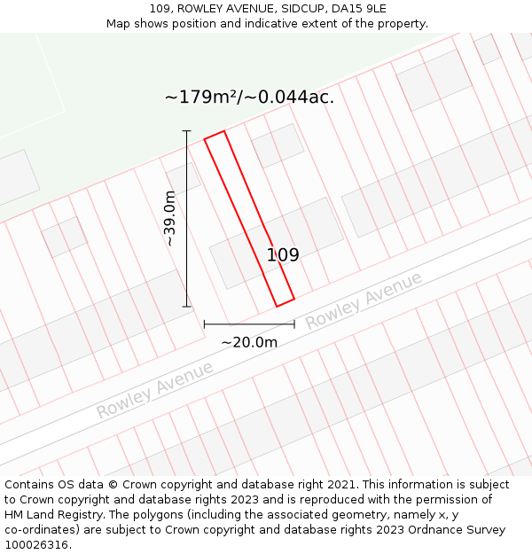 109, ROWLEY AVENUE, SIDCUP, DA15 9LE: Plot and title map