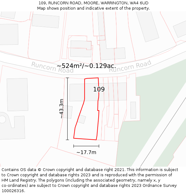 109, RUNCORN ROAD, MOORE, WARRINGTON, WA4 6UD: Plot and title map