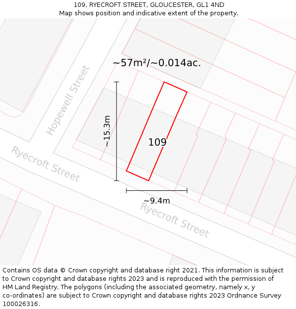 109, RYECROFT STREET, GLOUCESTER, GL1 4ND: Plot and title map