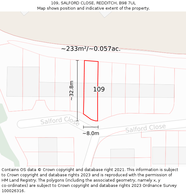 109, SALFORD CLOSE, REDDITCH, B98 7UL: Plot and title map