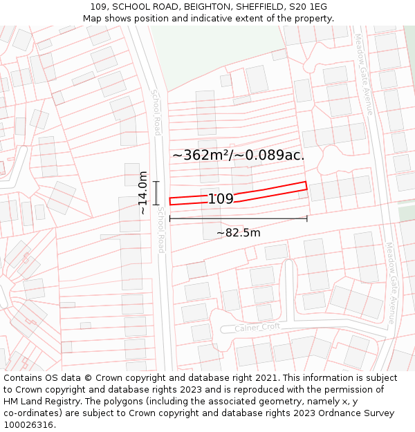 109, SCHOOL ROAD, BEIGHTON, SHEFFIELD, S20 1EG: Plot and title map