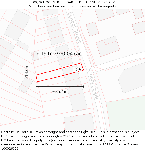 109, SCHOOL STREET, DARFIELD, BARNSLEY, S73 9EZ: Plot and title map
