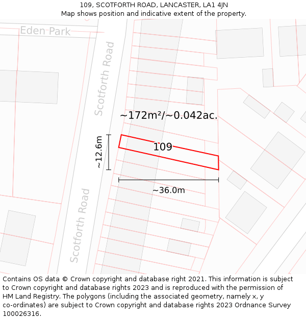 109, SCOTFORTH ROAD, LANCASTER, LA1 4JN: Plot and title map