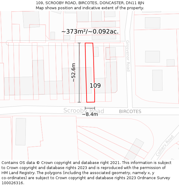 109, SCROOBY ROAD, BIRCOTES, DONCASTER, DN11 8JN: Plot and title map