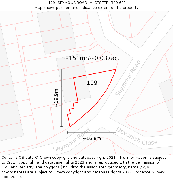 109, SEYMOUR ROAD, ALCESTER, B49 6EF: Plot and title map