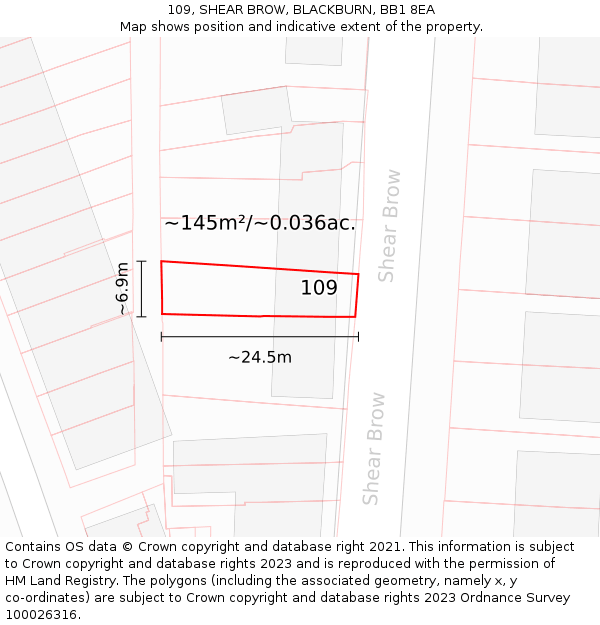 109, SHEAR BROW, BLACKBURN, BB1 8EA: Plot and title map