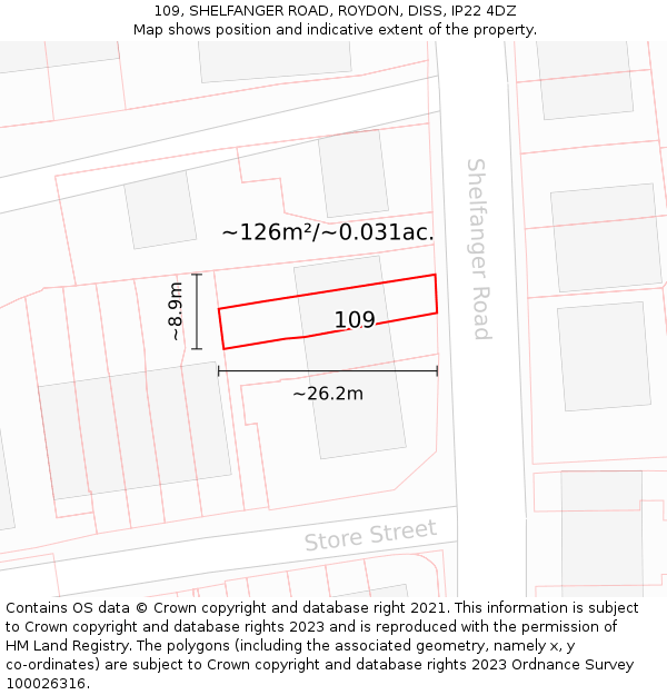 109, SHELFANGER ROAD, ROYDON, DISS, IP22 4DZ: Plot and title map