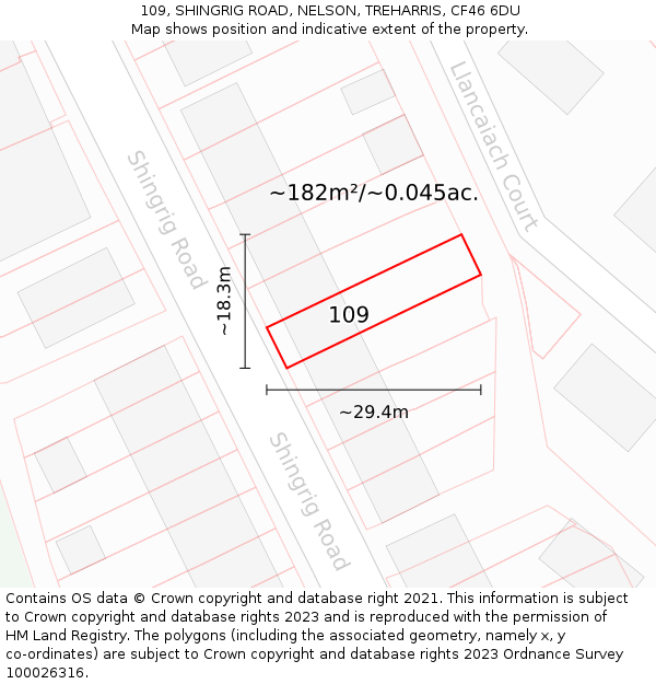 109, SHINGRIG ROAD, NELSON, TREHARRIS, CF46 6DU: Plot and title map