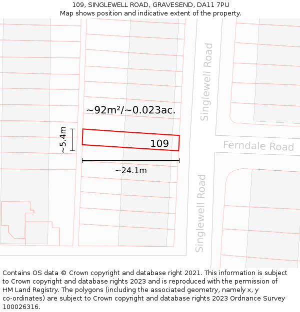 109, SINGLEWELL ROAD, GRAVESEND, DA11 7PU: Plot and title map
