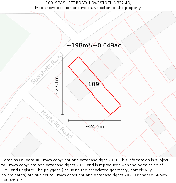 109, SPASHETT ROAD, LOWESTOFT, NR32 4DJ: Plot and title map