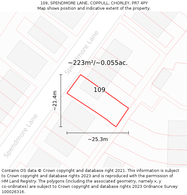 109, SPENDMORE LANE, COPPULL, CHORLEY, PR7 4PY: Plot and title map