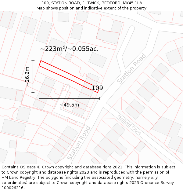 109, STATION ROAD, FLITWICK, BEDFORD, MK45 1LA: Plot and title map