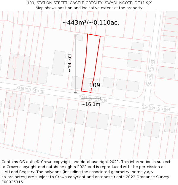 109, STATION STREET, CASTLE GRESLEY, SWADLINCOTE, DE11 9JX: Plot and title map