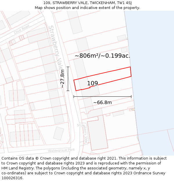 109, STRAWBERRY VALE, TWICKENHAM, TW1 4SJ: Plot and title map