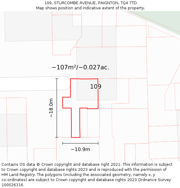 109, STURCOMBE AVENUE, PAIGNTON, TQ4 7TD: Plot and title map