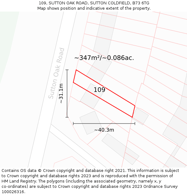 109, SUTTON OAK ROAD, SUTTON COLDFIELD, B73 6TG: Plot and title map