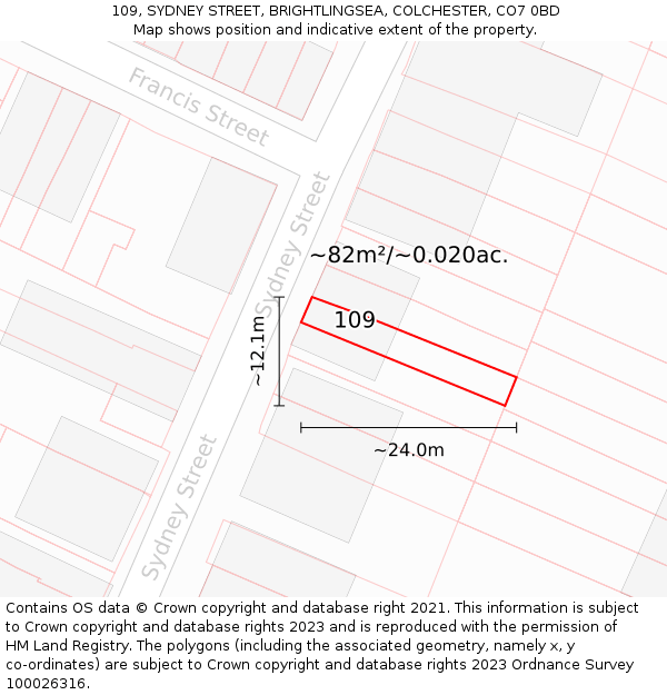 109, SYDNEY STREET, BRIGHTLINGSEA, COLCHESTER, CO7 0BD: Plot and title map