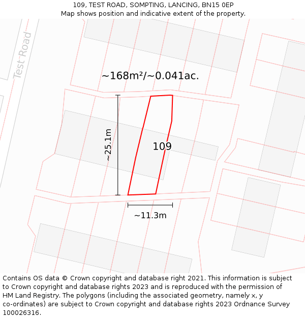109, TEST ROAD, SOMPTING, LANCING, BN15 0EP: Plot and title map