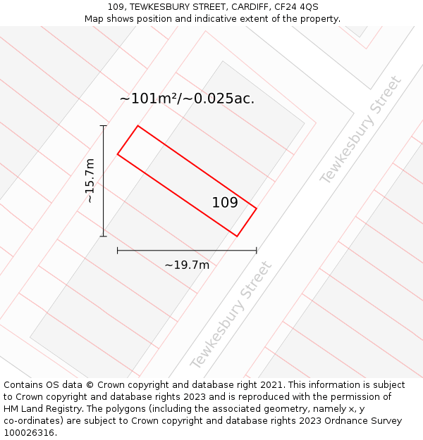 109, TEWKESBURY STREET, CARDIFF, CF24 4QS: Plot and title map