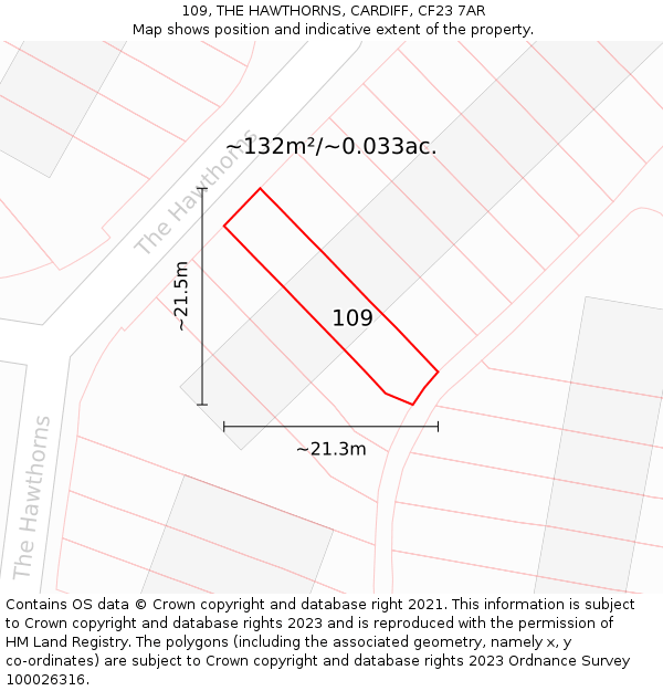 109, THE HAWTHORNS, CARDIFF, CF23 7AR: Plot and title map