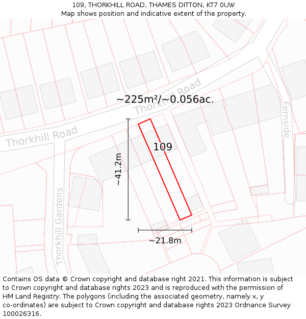 109, THORKHILL ROAD, THAMES DITTON, KT7 0UW: Plot and title map
