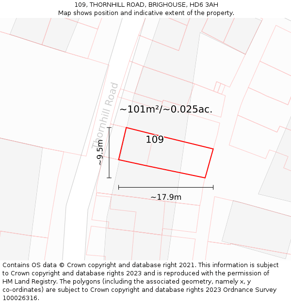 109, THORNHILL ROAD, BRIGHOUSE, HD6 3AH: Plot and title map
