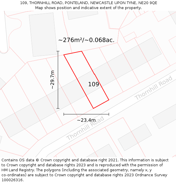 109, THORNHILL ROAD, PONTELAND, NEWCASTLE UPON TYNE, NE20 9QE: Plot and title map