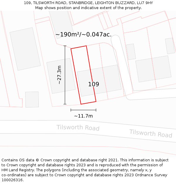 109, TILSWORTH ROAD, STANBRIDGE, LEIGHTON BUZZARD, LU7 9HY: Plot and title map
