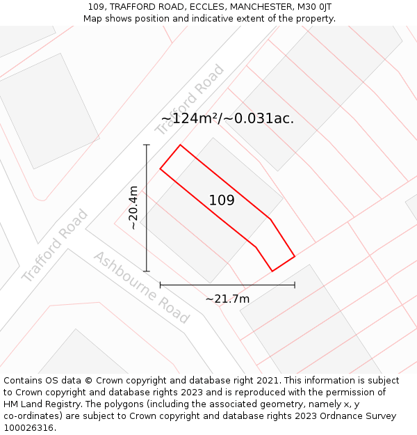 109, TRAFFORD ROAD, ECCLES, MANCHESTER, M30 0JT: Plot and title map