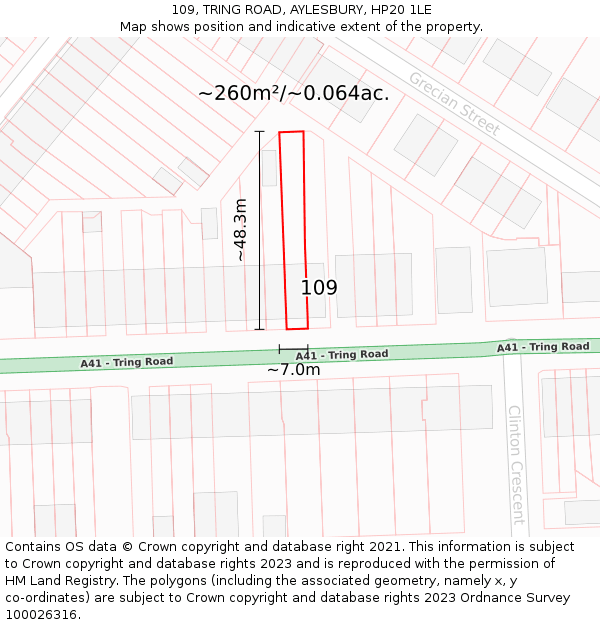 109, TRING ROAD, AYLESBURY, HP20 1LE: Plot and title map