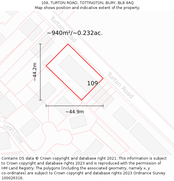 109, TURTON ROAD, TOTTINGTON, BURY, BL8 4AQ: Plot and title map