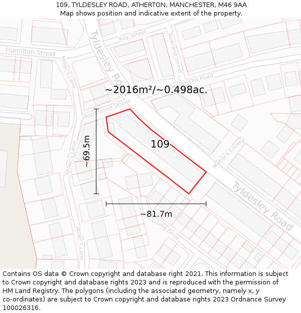 109, TYLDESLEY ROAD, ATHERTON, MANCHESTER, M46 9AA: Plot and title map