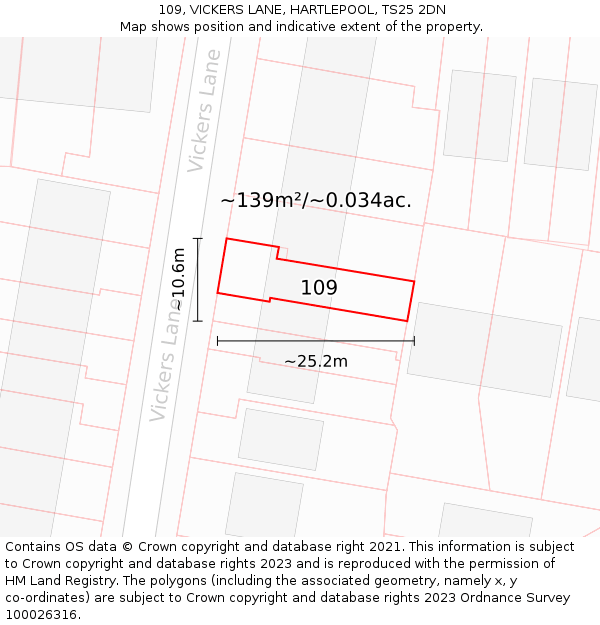 109, VICKERS LANE, HARTLEPOOL, TS25 2DN: Plot and title map