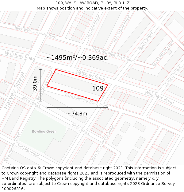 109, WALSHAW ROAD, BURY, BL8 1LZ: Plot and title map