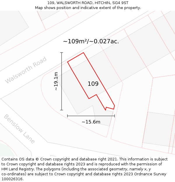 109, WALSWORTH ROAD, HITCHIN, SG4 9ST: Plot and title map