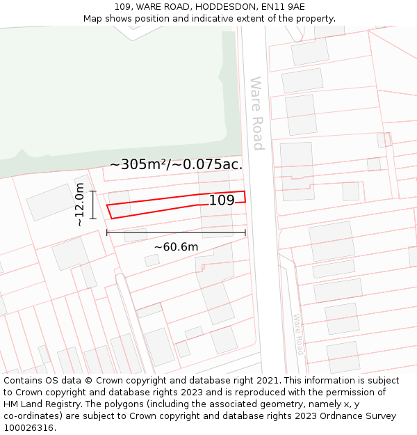 109, WARE ROAD, HODDESDON, EN11 9AE: Plot and title map