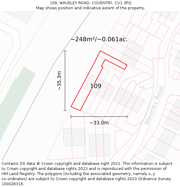109, WAVELEY ROAD, COVENTRY, CV1 3PQ: Plot and title map