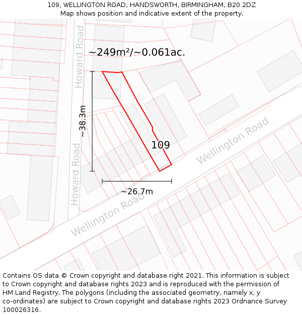 109, WELLINGTON ROAD, HANDSWORTH, BIRMINGHAM, B20 2DZ: Plot and title map