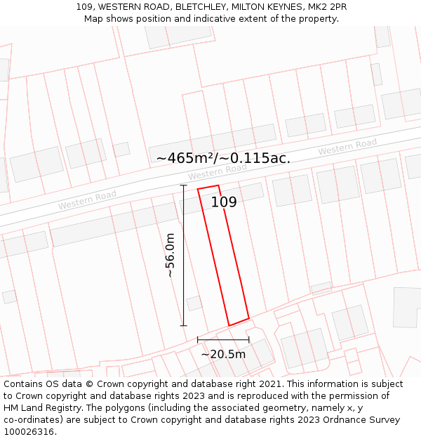 109, WESTERN ROAD, BLETCHLEY, MILTON KEYNES, MK2 2PR: Plot and title map