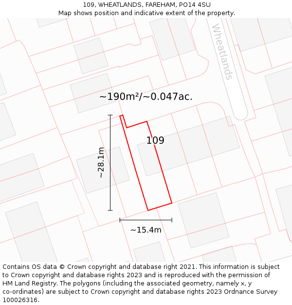 109, WHEATLANDS, FAREHAM, PO14 4SU: Plot and title map