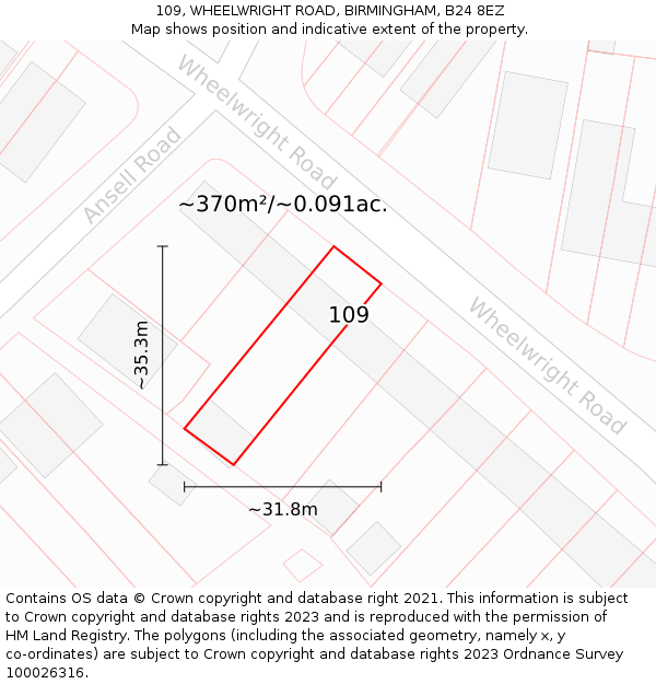 109, WHEELWRIGHT ROAD, BIRMINGHAM, B24 8EZ: Plot and title map