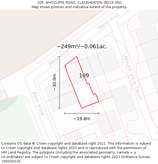 109, WHITCLIFFE ROAD, CLECKHEATON, BD19 3AG: Plot and title map