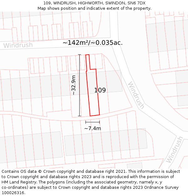 109, WINDRUSH, HIGHWORTH, SWINDON, SN6 7DX: Plot and title map