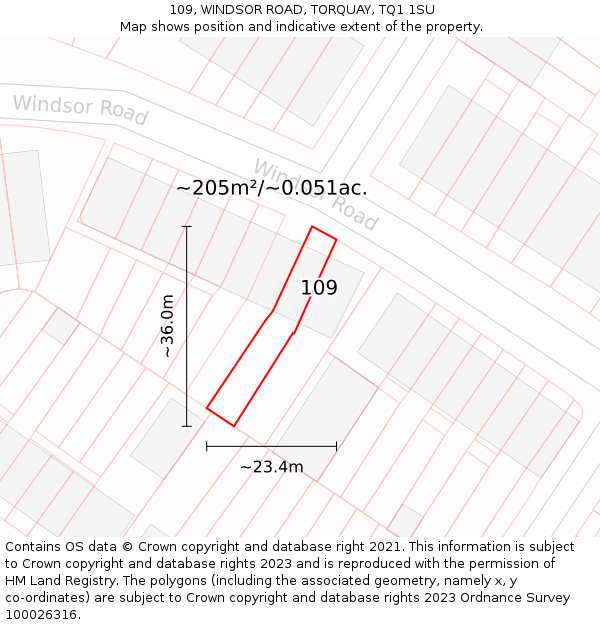 109, WINDSOR ROAD, TORQUAY, TQ1 1SU: Plot and title map
