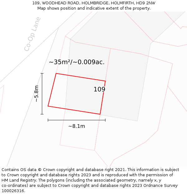 109, WOODHEAD ROAD, HOLMBRIDGE, HOLMFIRTH, HD9 2NW: Plot and title map